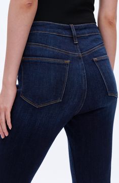 Wide flare legs add retro appeal to these high-waist jeans made from soft stretch denim in a classic dark-blue wash. 31 1/2" inseam; 21" leg opening; 11" front rise; 15" back rise Zip fly with button closure Five-pocket style 90% cotton, 8% polyester, 2% spandex Machine wash, tumble dry Imported High Waist Flare Jeans, Waist Jeans, High Waist Jeans, Flare Jeans, Stretch Denim, Dark Blue, High Waist, Nordstrom, High Waisted