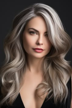 Silver hair with chunky highlights offers a bold, modern look. The chunky highlights add a dynamic, textured effect, making the silver base even more eye-catching. Click here to check out more stunning silver hair color ideas for 2023. Silver To Blonde Hair, Silver Streaks In Blonde Hair, Dimensional Silver Hair, Grey Low Lights Hair, Hair With Chunky Highlights, Silver Hair With Lowlights, Long Hair Over 50 Older Women, Silver Gray Hair Color