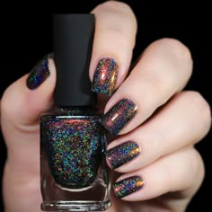 Candlelight - by ILNP Dark Nail Polish, Holographic Nail Polish, Colorful Nail, Her Nails, Dark Nails, Holographic Nails, Coffin Nails Designs, Nail Decorations, Gorgeous Nails