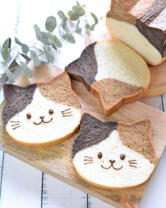 slices of bread with cat faces on them