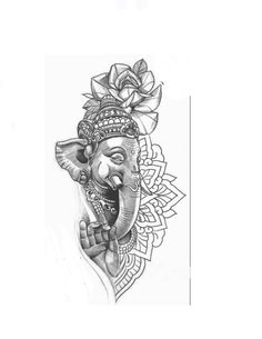 an elephant with a flower on its head is shown in this tattoo art drawing style