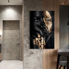 a bathroom with a large painting on the wall