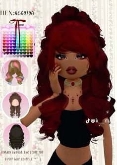 an animated image of a woman with red hair and various hairstyles on her head