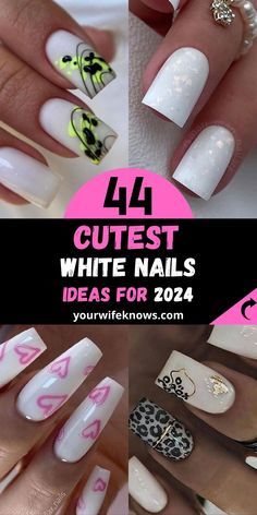 White Square Nail Designs, Nail Ideas With Black, Short Coffin Nail Ideas, White Nails Ideas, Chestnut Brown Hair, White Coffin Nails, White Manicure, Weak Nails, May Nails