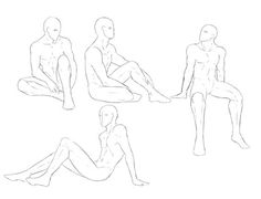 four different poses of a man sitting on the ground and one standing with his legs crossed