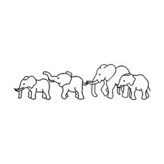 a line drawing of three elephants pulling a baby elephant