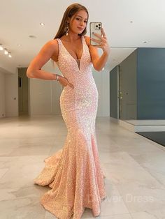 Sheath V-neck Sweep Train Velvet Sequins Prom Dresses Glamorous V-neck Dress For Prom Season, Glamorous V-neck Prom Dress, Sequined V-neck Gown For Prom, V-neck Gown For Prom, Sequin V-neck Prom Dress, Pink V-neck Sequin Evening Dress, V-neck Maxi Dress For Prom Season, Pink V-neck Gown For Prom Season, V-neck Sequin Gown For Prom