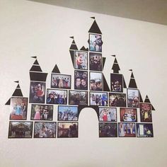 a castle made out of photos hanging on the wall