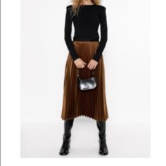 New With Tags Chic Evening Skirt For Winter, Chic Evening Skirt For Fall, Zara Brown Skirt For Fall, Chic Brown Zara Skirt, Zara Pleated Skirt For Fall, Chic Winter Relaxed Skirt, Chic Relaxed Winter Skirt, Chic Lined Fall Skirt, Chic Brown Pleated Skirt For Winter