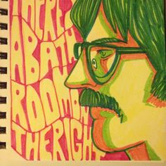 a drawing of a man's face with glasses and the words happy birthday, ron herman