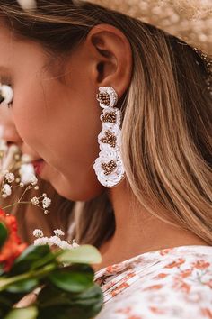 Flowers die, BUT flower jewelry lasts forever! So add our adorable "Breezy Blooms" statement earrings to your cart with their ascending white sequin flowers with gold beaded centers! Sequin Flowers, Flower Jewelry, Flower Jewellery, Gold Beads, Statement Earrings, Diamond Earrings, Sequin, Flowers, Gold