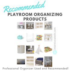 an advertisement for a playroom organization product with pictures of furniture and accessories on it