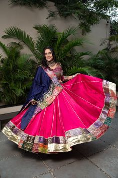 Welcome to the pink era!! Shop this vibrant pink chaniya choli with vintage lace and statement dupatta Chaniya Choli Dupatta Style, Navarati Dress, Pink Chaniya Choli, Statement Dupatta, Navratri Ghagra, Choli Navratri, Navratri Outfits