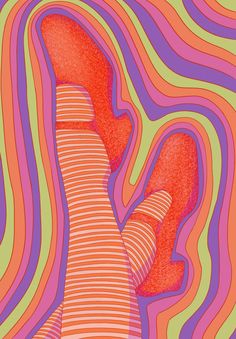 an image of a woman's legs in the air with colorful stripes on them