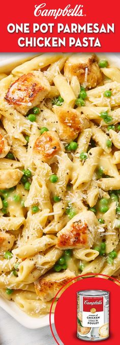 a can of chicken parmesan pasta with peas