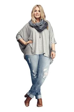 8 Flattering Pairs Of Plus-Size Jeans #refinery29  http://www.refinery29.com/flattering-plus-size-jeans#slide-3   — SPONSORED —The Distressed Jean There’s something about predestroyed denim that evokes effortless style. When you want to channel that IDGAF attitude, you want a pair that's worn in all the right places. These light-wash jeans can be low-key with sneaks and a tee or edged up with booties and a moto jacket. Either way, you’re in for one killer look.  ... Plus-koon Muoti, Trip Outfit, Lagenlook Style, Look Plus Size, Flattering Jeans, Big Girl Fashion, Moda Plus, Plus Size Kleidung, Curvy Girl Fashion