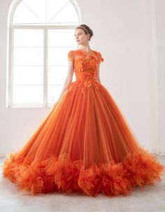 Orange Princess Dress, Orange Quinceanera Dresses, Orange Ball Gown, Prom Dress 2023, Orange Evening Dresses, Flower Prom Dress, Tulle Ball Gown, Ball Gowns Evening, Evening Dress Fashion