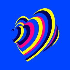 an abstract heart shape with multicolored stripes on a dark blue background, suitable for valentine's day