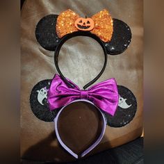 Mouse Ears Headbands With Pumpkin And Ghost ,Shiny Bows Mouse Ears Headbands For Birthday Parties, Themed Events, A Perfect Addition To Your Trip Essentials And Accessories For Women Orangepurple New Pumpkin And Ghost, Halloween Mouse, Trip Essentials, Mouse Ears Headband, Themed Events, Ear Headbands, Mouse Ears, Orange And Purple, Accessories For Women