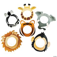 six different animal masks are shown together