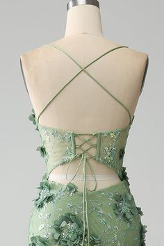 Lace Up Prom Dress Back, Corset Prom Dress Mermaid, Earthy Green Prom Dress, Green Prom Dress With Gold Accessories, Halter Top Homecoming Dress, Garden Theme Prom Dress, Backless Corset Dress, Green Prom Dress With Flowers, Safe Green Prom Dresses