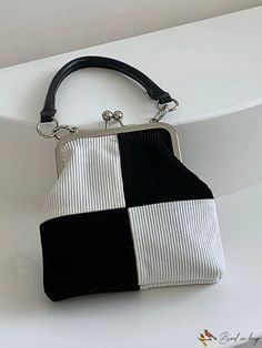 BirdinBag - Compact Dual Tone Kiss Lock Shoulder Bag Retro Black Bag For Daily Use, Black Retro Bag For Daily Use, Retro White Mobile Phone Bag, Chic Handheld Shoulder Bag For School, Retro Satchel Bag For Errands, Retro Pouch Shoulder Bag With Detachable Handle, Retro Black Rectangular Bag, Black Retro Square Bag, Retro Black Square Bag