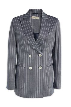 circolo-1901-striped-doublebreasted-jacket-1712021754178481643-0 Pinstripe Pattern, Jersey Jacket, Double Breasted Jacket, Striped Blazer, Long Sleeve Blazers, Top Designer Brands, Double Breasted Blazer, High End Fashion, Black Blazers