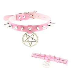 PRICES MAY VARY. PINK PENTAGRAM PUNK STYLE: These bracelets are designed with punk and gothic style which match the design concept of Eigso : Mixing casual costume with Punk and Gothic Style, therefore, not only can you wear them at rock music carnival, but you can still wear them as daily dressing. ADJUSTABLE: Pink Star Punk leg belt is made of high quality leather. Don’t worry about breaking.Body chain is free size.You could adjust the length according to your like. PENTAGRAM DESIGN: Pink Punk Pastel Goth Accessories, Pink Punk Outfits, Pink Pentagram, Goth Collar, Punk Bracelets, Rock Accessories, Leg Accessories, Punk Character, Pink Punk