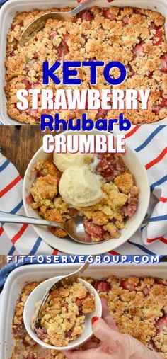 a close up of a serving of keto strawberry rhubarb crumble