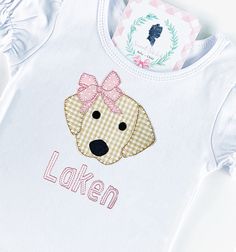 Monogram Clothes, Puppy With Bow, Appliqué Designs, Owensboro Ky, Summer Monogram, Bow Birthday, Machine Applique Designs, Monogram Outfit, Girls Applique