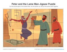 an image of peter and the lame man jigsaw puzzle with cut out pictures