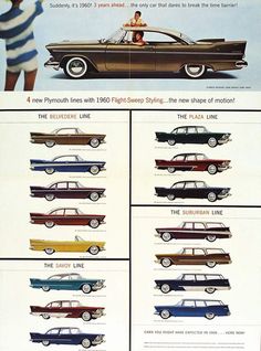 an advertisement for the plymouth eight - door sedan, with four different colors and sizes