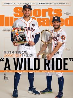 two baseball players are holding trophies on the cover of sports illustrated magazine's issue