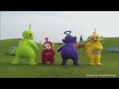 five inflatable characters are standing on the grass