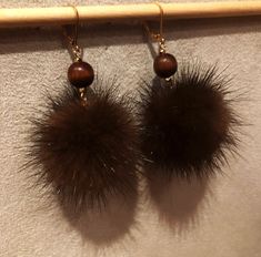 Fur Earrings, Dressy Earrings, Wood Beads Diy, Pom Earrings, Fur Keychain, Fabric Balls, Pom Pom Earrings, Mink Coat, Gold Dangle Earrings