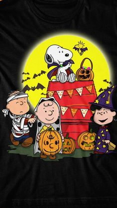 the peanuts gang halloween t - shirt with jack and charlie pumpkins in front of it