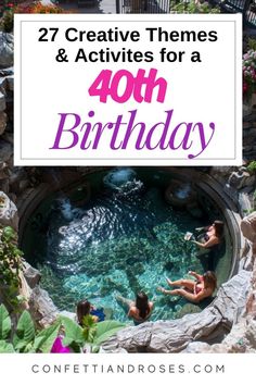 people swimming in a pool with the words, creative themes and activities for a birthday