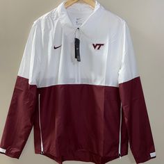 Nike Virginia Tech Football Pullover 1/4 Zip On-Field Jacket Cq5134-100 Men's L White Half-zip Casual Windbreaker, White Casual Half-zip Windbreaker, Casual White Half-zip Windbreaker, White Half-zip Sports Outerwear, White Half-zip Windbreaker For Winter, Virginia Tech Football, Black Nike Pros, Long Sleeve Running Shirt, Shirts Nike