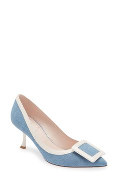 Roger Vivier Viv in the City Pointed Toe Pump (Women) | Nordstrom Roger Vivier Heels, Denim Pumps, Vivier Shoes, Roger Vivier Shoes, Kinds Of Shoes, Roger Vivier, Women's Pumps, Designer Shoes, Kitten Heels