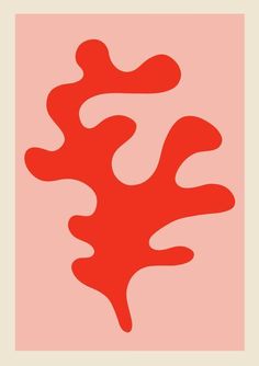 an orange and red abstract painting on a pink background