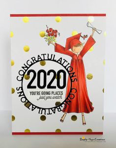 a congratulations card with a woman in a red robe