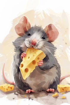 a mouse holding a piece of cheese in its paws