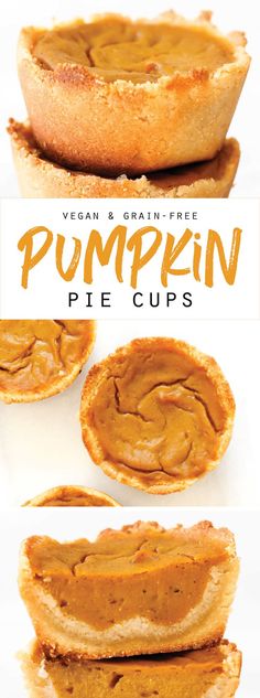 pumpkin pie cups are stacked on top of each other