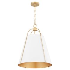 a brass and white pendant light fixture