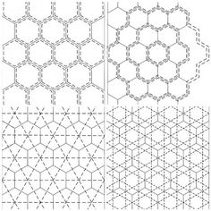 four different types of hexagonals are shown in black and white, with the same