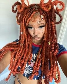 Orange Faux Locs, Cute Loc Hairstyles, Dyed Locs Ideas, Cute Loc Styles, Fairy Locs, Locs Ideas, Locs Inspiration