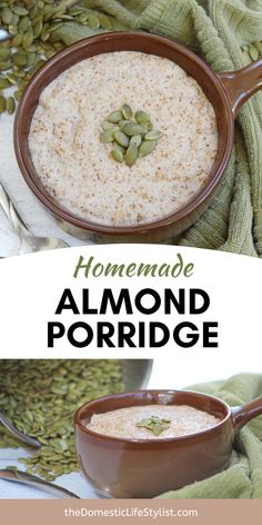 homemade almond porridge in a brown bowl