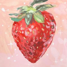 a painting of a strawberry on a pink background