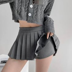 Material: Polyester Color: Black, White, Grey Shape: A-line Element: Irregular pendulum Safe pants inside. Unit: CM Waist Hip Front Length Back Length S 65 94 28 34 M 69 98 29 35 L 73 102 30 36 * 1cm ≈ 0.3937 inch Note: There may be 2-3cm error due to manual measurement. If you need size help, please drop us a message, we'd love to help. Goth Skirts, Cross Ange, Skirt Aesthetic, Mini Pleated Skirt, Gothic Skirts, Crop Top Sweatshirt, Winter Skirt, Goth Aesthetic, Crop Top And Shorts