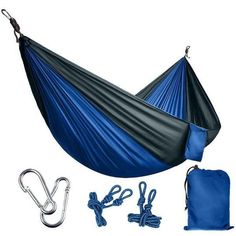 Backpacking Hammock - Portable Nylon Parachute Outdoor Double Hammock - Blue Force Sports Tree Rope, Backpacking Hammock, Beach Backyard, Blue Yellow Grey, Camping Hammock, Double Hammock, Survival Gardening, Backpacking Hiking, Ultralight Backpacking